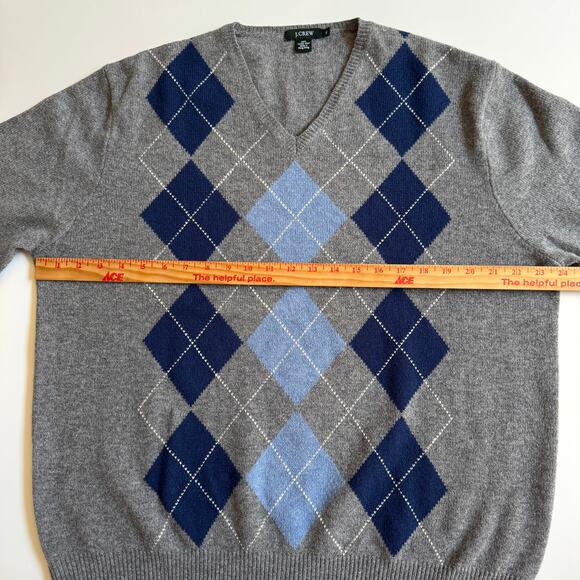 J. Crew Men's Argyle V Neck Lambs Wool Sweater Size XL EUC Preppy Pullover - Picture 6 of 8